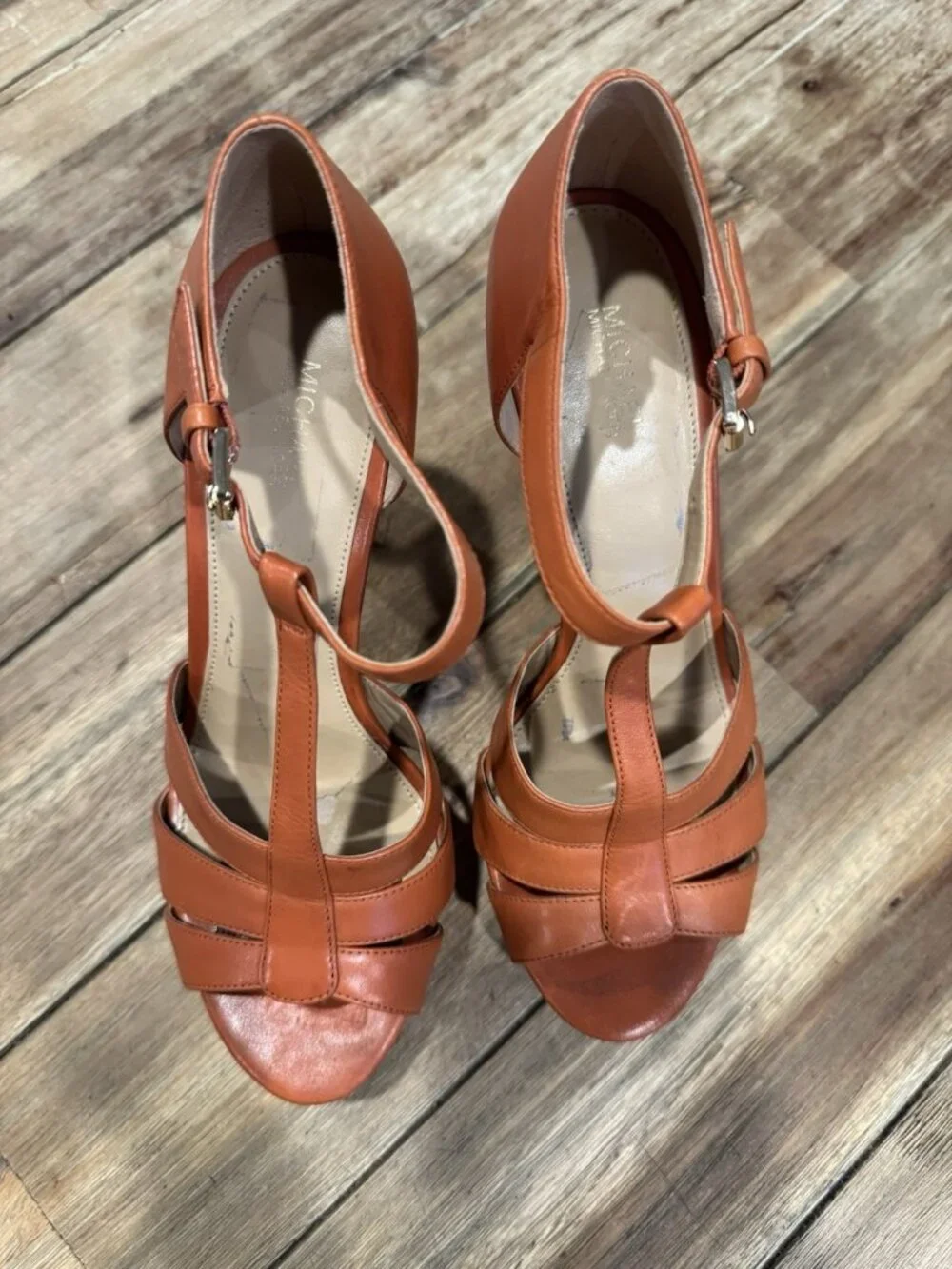 Michael Kors Mercer Platform Heels Cork & Leather Orange Women's Size 7 1/2